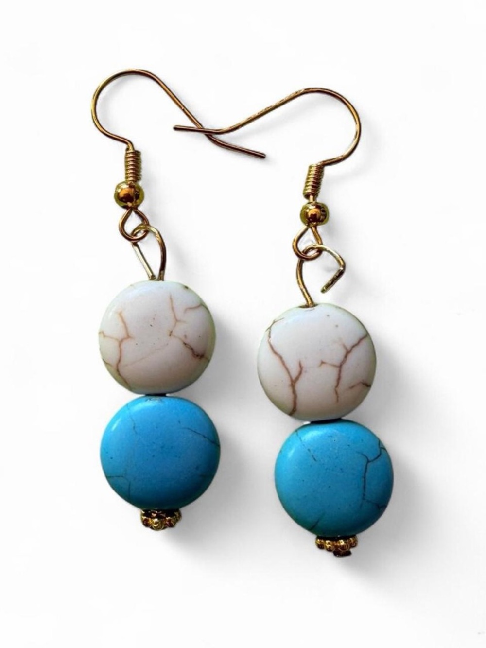 Handmade Boho Turquoise & White Howlite Acrylic Drop Earrings - NEW